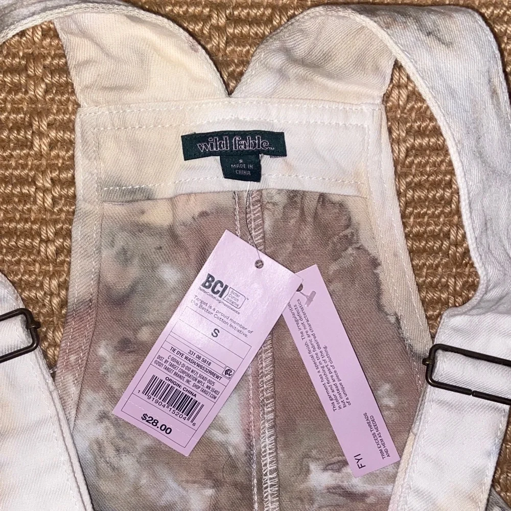 NWT Wild Fable Cream and Pink Tie-Dye Overalls Dress - Picture 2 of 6